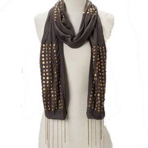 RAJ Stud Jersey Scarf with Chain Fringe in Turquoise Blue NWT